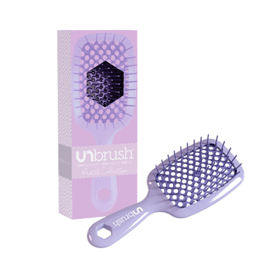 UNbrush Pastel Detangling Hair Brush in Lilac Purple with packaging